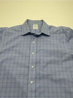 Brooks Brothers Fine Glen Plaid Blue Dress Shirt Cotton Slim Fit